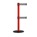 Montour Line Retractable Dbl Belt 2.5" Red Post , Low Base, 7.5'Bk/W H Belt MSX630D-RD-BWH-75